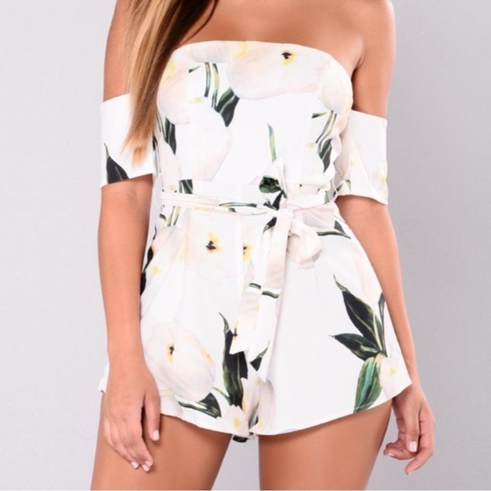 Off-Shoulder Floral Romper with Belt